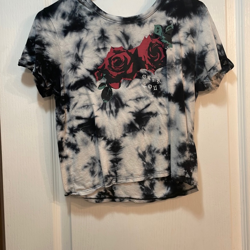 Small, Empyre, Black and white, “over you” with rose, Tee shirt.